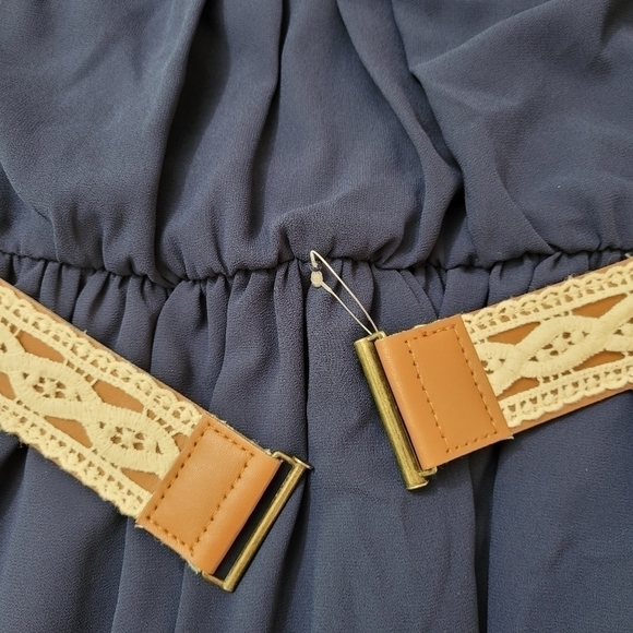 FIT Flare Navy Midi Dress With Belt - Picture 7 of 12